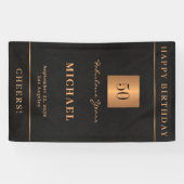 50歳の誕生日ブラック金ゴールドハッピーバースデーパーティー 横断幕 (横)