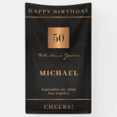 50歳の誕生日ブラック金ゴールドハッピーバースデーパーティー 横断幕 (縦)
