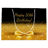 50歳の誕生日ブラック金ゴールドボウクラシック エレガント ラージペーパーバッグ (裏面)