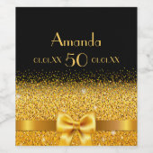 50歳の誕生日ブラック金ゴールドボウ名 ワインラベル (シングルラベル)