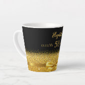 50歳の誕生日ブラック金ゴールドボウ カフェラテマグ (左アングル)