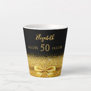50歳の誕生日ブラック金ゴールドボウ カフェラテマグ