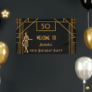 50歳の誕生日ブラック金ゴールド1920年代アート・デコスタイル 横断幕