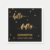 50歳の誕生日ブラック金ゴールドhello 50 name script スタンダードカクテルナプキン (正面)