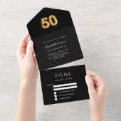50歳の誕生日ブラック金ゴールドrsvp オールインワン招待状 (貼ってはがせる)