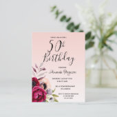 50歳の誕生日ブルゴーニュバラ金ゴールドフローラ ポストカード (スタンド正面)