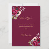 50歳の誕生日ブルゴーニュフローラ白サンキューカード 招待状 (裏面)