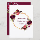 50歳の誕生日ブルゴーニュフローラ白サンキューカード 招待状 (正面/裏面)