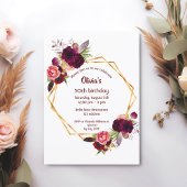 50歳の誕生日ブルゴーニュ花模様金ゴールド幾何学 招待状