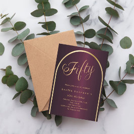 50歳の誕生日ブルゴーニュ金ゴールドアーチスクリプトラグジュアリー 招待状