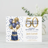 50歳の誕生日ブルーバルーンケーキサプライズパーティー 招待状 (スタンド正面)