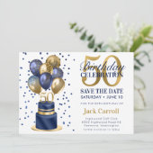 50歳の誕生日ブルーバルーンケーキ セーブザデート (スタンド正面)