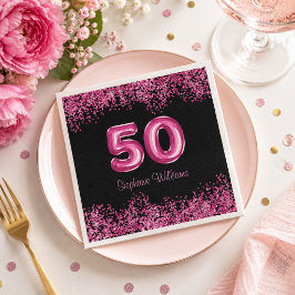 50歳の誕生日ホットピンクバルーンの輝きパーティー スタンダードカクテルナプキン