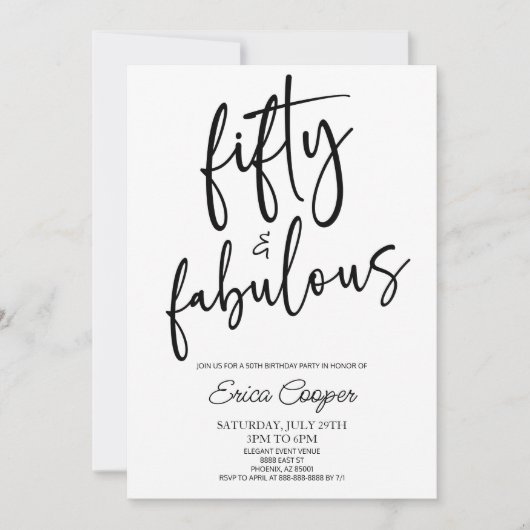 50歳の誕生日ミニマルパーティー 招待状 (正面)