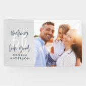 50歳の誕生日モダングレーとネイビーブルーの写真 横断幕 (横)