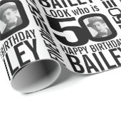 50歳の誕生日モノラルルック50カスタムの写真と名前 ラッピングペーパー (ロールコーナー)