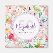 50歳の誕生日ロマンチックな水色のピンクの花模様 マグネット (正面)