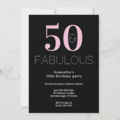 50歳の誕生日会 ブラック ピンク モダンパーティー 招待状 (正面)