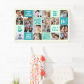 50歳の誕生日写真コラージュカスタムミントグリーンターコイズ 横断幕 (インサイチュ)