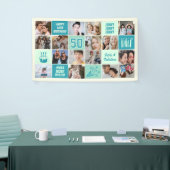 50歳の誕生日写真コラージュカスタムミントグリーンターコイズ 横断幕 (トレードショー)