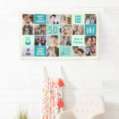 50歳の誕生日写真コラージュカスタムミントグリーンティール 横断幕 (インサイチュ)