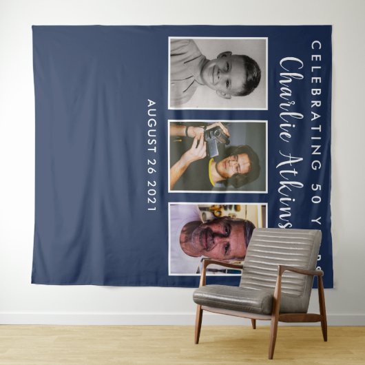 50歳の誕生日写真コラージュ背景バナー タペストリー (インサイチュ(横))