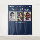 50歳の誕生日写真コラージュ背景バナー タペストリー (正面)