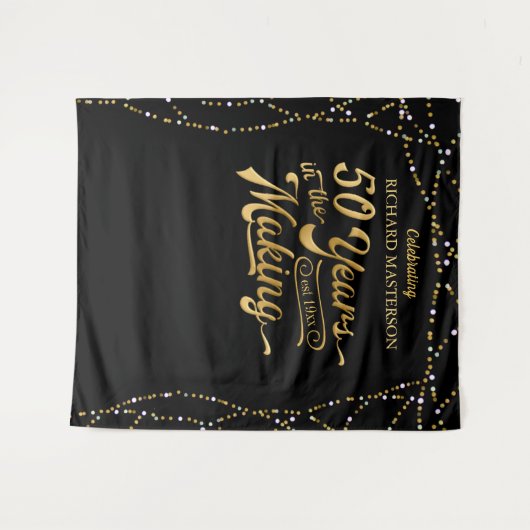 50歳の誕生日写真用背景 ブラックとゴールド タペストリー (正面(横))