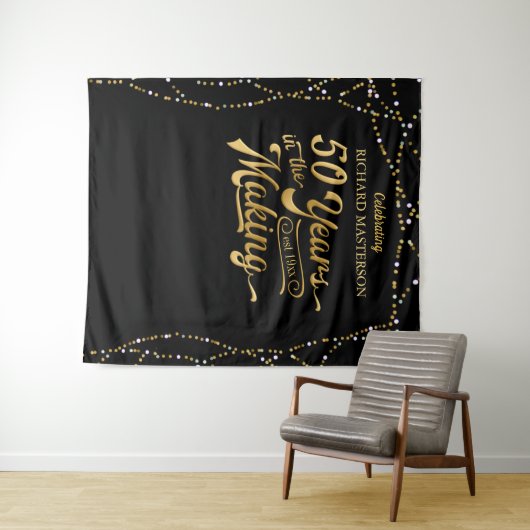 50歳の誕生日写真用背景 黒と金 タペストリー (インサイチュ(横))