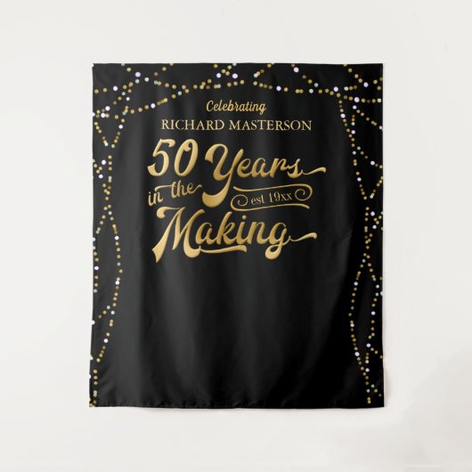 50歳の誕生日写真用背景 黒と金 タペストリー (正面)