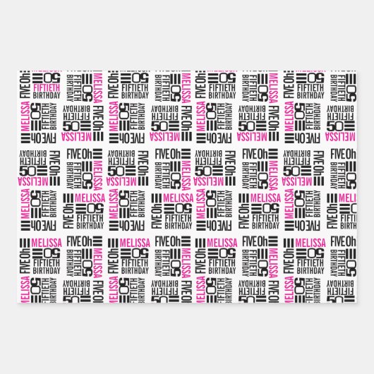 50歳の誕生日写真白黒 ラッピングペーパーシート (正面3)