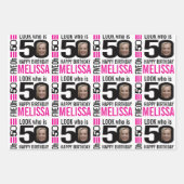 50歳の誕生日写真白黒 ラッピングペーパーシート (正面2)