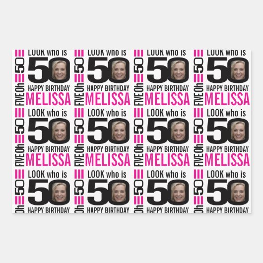 50歳の誕生日写真白黒 ラッピングペーパーシート (正面2)