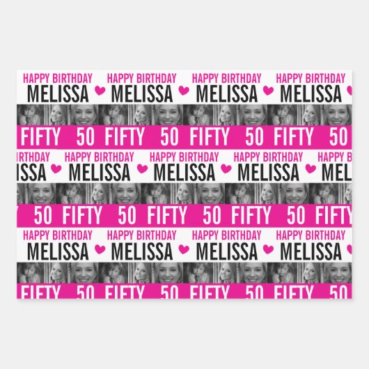 50歳の誕生日写真白黒 ラッピングペーパーシート (正面)