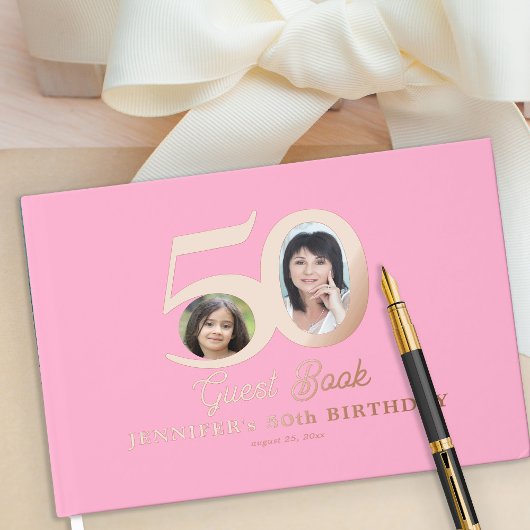 50歳の誕生日写真 名前 ピンク ローズゴールド ゲストブック