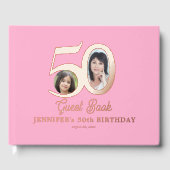 50歳の誕生日写真 名前 ピンク ローズゴールド ゲストブック (正面)