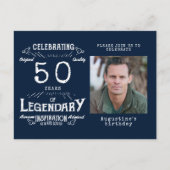 50歳の誕生日写真 青いヴィンテージの誕生日招待状 ポストカード (正面)