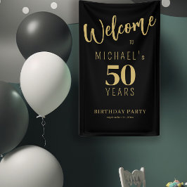 50歳の誕生日名前パーソナライズブラックゴールド 横断幕