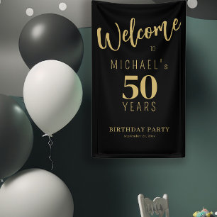 50歳の誕生日名前パーソナライズブラックゴールド 横断幕