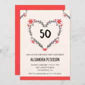 50歳の誕生日招待状のフローラハート 招待状 (正面/裏面)