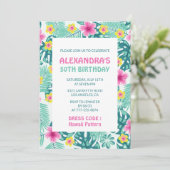 50歳の誕生日招待状トロピカルハワイパターン 招待状 (スタンド正面)