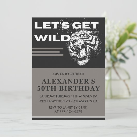 50歳の誕生日招待状メンズパーティーワイルド 招待状 (スタンド正面)