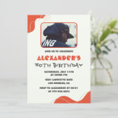 50歳の誕生日招待状メンズレッドシンプル写真 招待状 (スタンド正面)