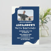 50歳の誕生日招待状メンズ写真シンプル青 招待状 (スタンド正面)