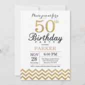 50歳の誕生日招待状 ゴールドグリッター 招待状 (正面)