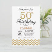 50歳の誕生日招待状 ゴールドグリッター 招待状 (スタンド正面)