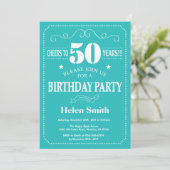 50歳の誕生日招待状 ティールとホワイト 招待状 (スタンド正面)
