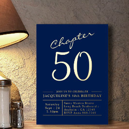 50歳の誕生日招待状 ネイビーブルー ゴールド 箔招待状