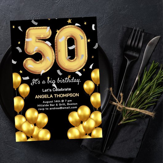 50歳の誕生日招待状 バルーン 招待状