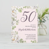 50歳の誕生日招待状 ピンクの芍薬の花 招待状 (スタンド正面)
